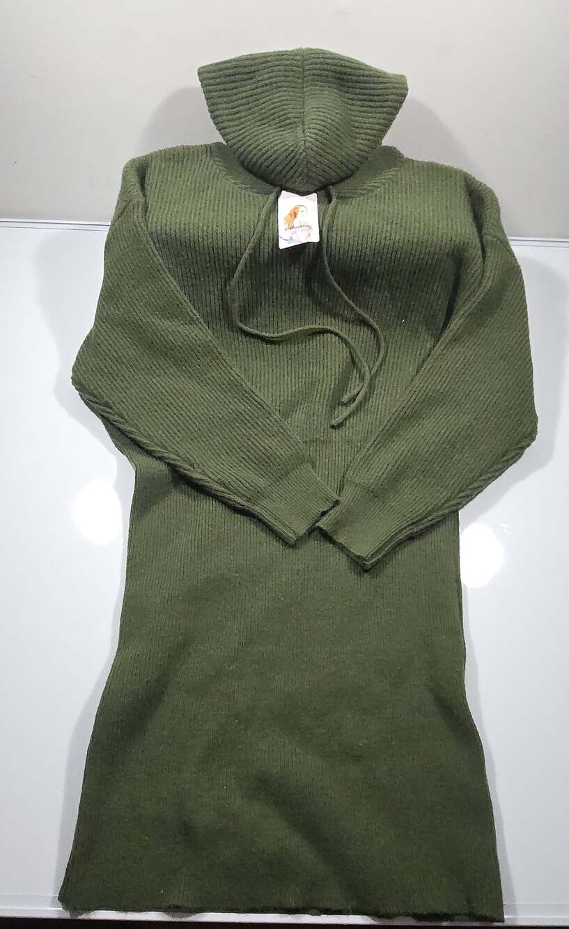 PRETTYGARDEN Hooded Ribbed Knit Sweater Dress Olive Green